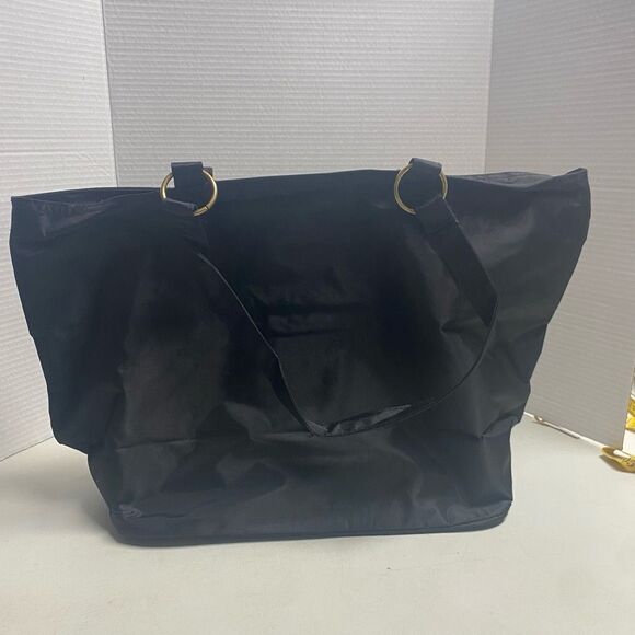 Black & Gold French Cities embroidered Shoulder Bag Carryall Zipper Closure - Picture 7 of 9